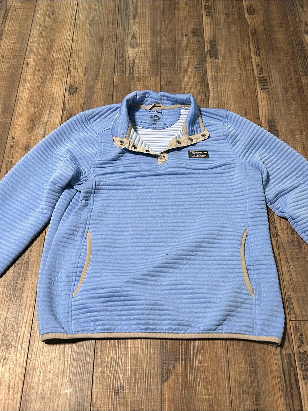 LL Bean Airlight Knit Pullover Jacket Women's Medium 1/4 Snap Sweatshirt FLAW